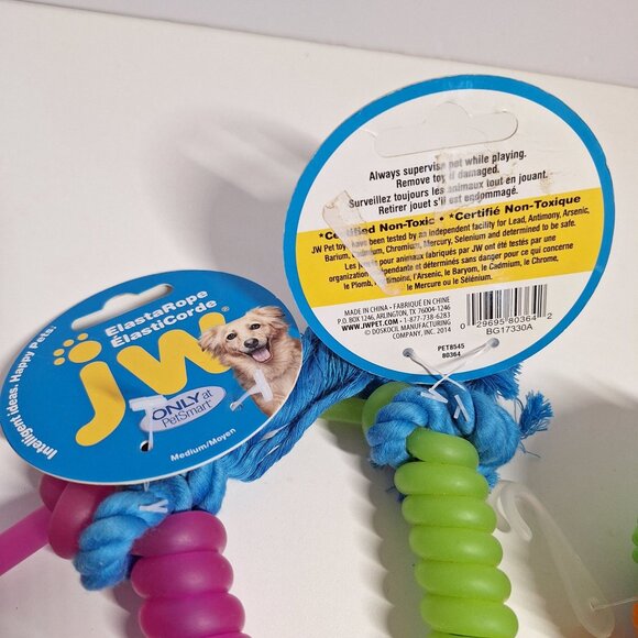 JW Pets 2 Medium ElastaRope & ToysRUs Pets Multi Sensory Football Dog Toys Lot - Picture 2 of 7